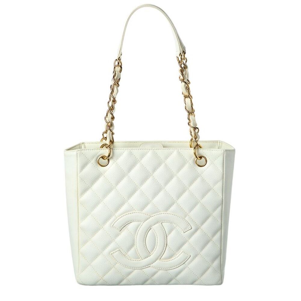 Chanel White Caviar Leather Caviar Quilted Petit Shopping Tote Pst